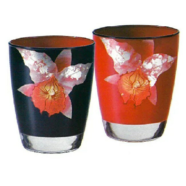 会津塗 ガラス蒔絵 蒔絵作家「斉藤恒緒」カトレアグラス（ガラス絵・手描）