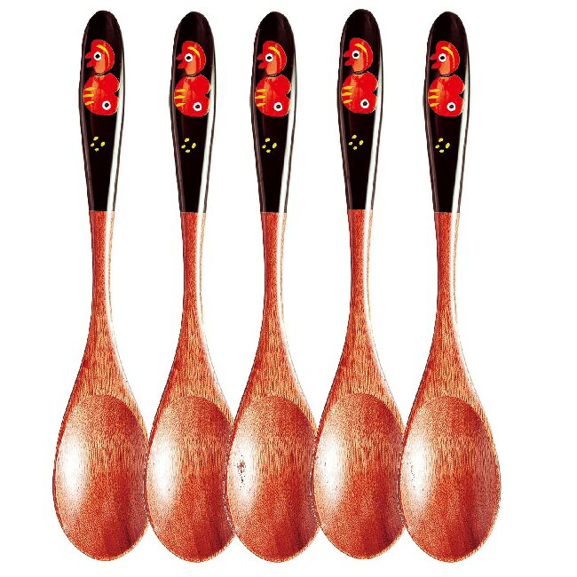 Rakuten - 会津漆器・会津塗 カレースプーン （漆・手描）赤べこ 黒 (5本組)