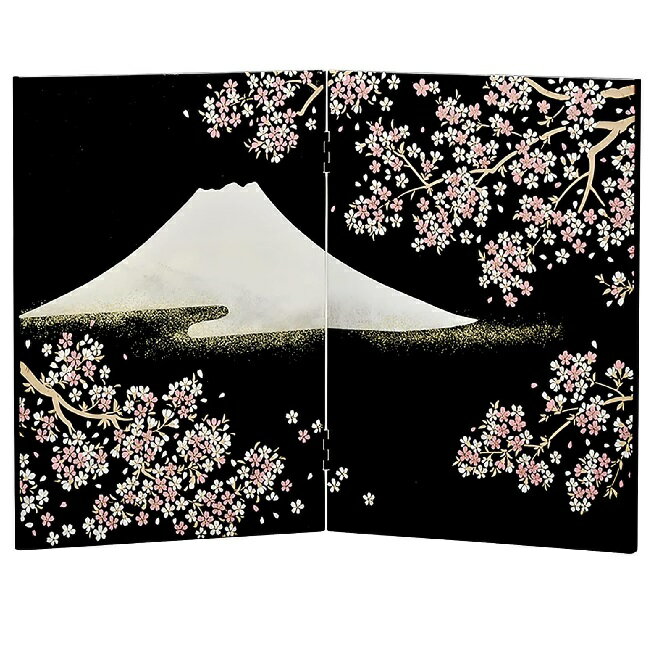 Rakuten - 会津漆器・会津塗 黒 屏風 桜富士