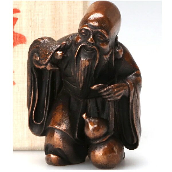 高岡銅器 名匠旭峰作 置物 七福神ミニ 福禄寿 銅製品特有の光沢があり高級感があります。風水では床の間や、南・東南・東向に置くのがベスト。長寿・立身出世のご利益があるといわれています。