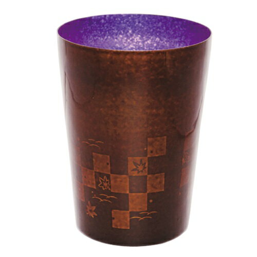 高保冷2重構造タイプ・ チタン二重タンブラー　白檀／市松　ビアロック　手塗り　バイオレット　桐箱