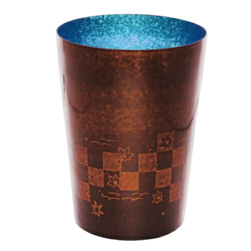 高保冷2重構造タイプ・ チタン二重タンブラー　白檀／市松　ビアロック　手塗り　ブルー　桐箱