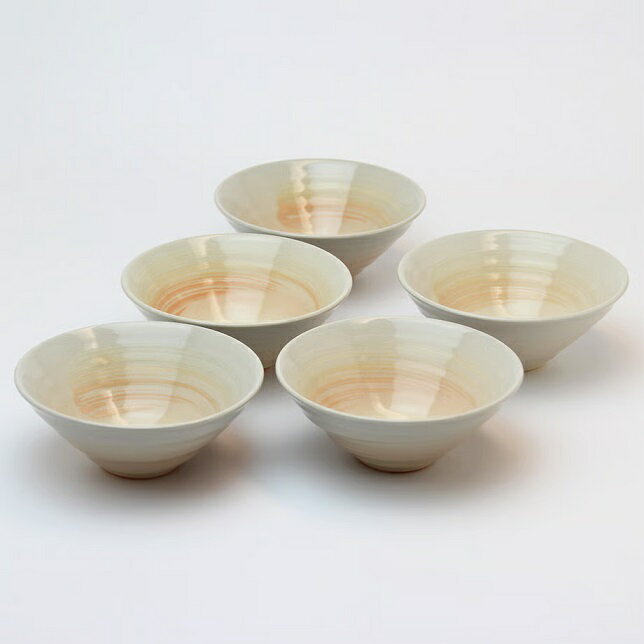 萩焼 椿秀窯 刷毛目 平小鉢揃　約φ11.5×H4.5cm×5客