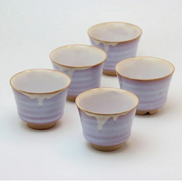 萩焼 椿秀窯 萩むらさき朝顔汲み出し揃（約φ8.0×H6.5cm）（150ml）×5客