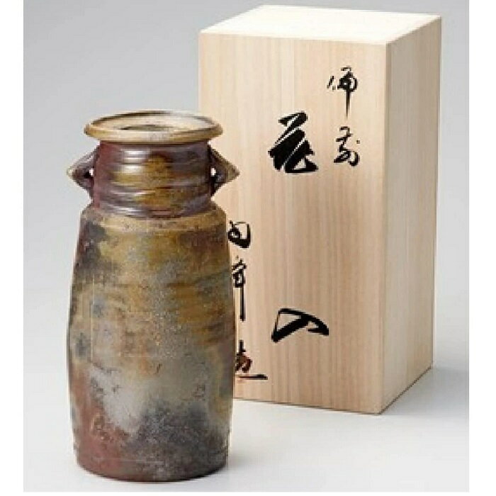 备前烧陶器 - 備前焼 陶峰窯 桟切焼 三角耳付花瓶