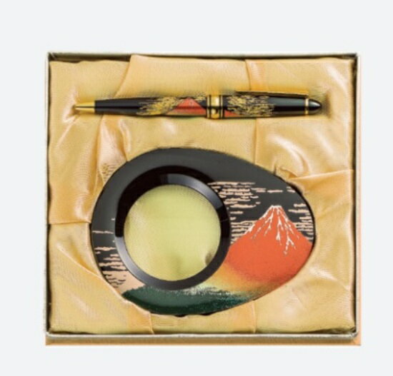 山中漆器 漆芸ルーペ　ボールペンセット　赤富士＜ギフト　プレゼント　父の日　誕生日　敬老の日　お..