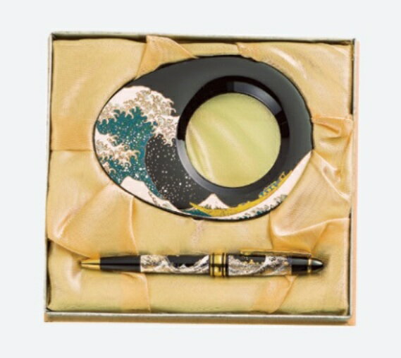 山中漆器 漆芸ルーペ　ボールペンセット　波＜ギフト　プレゼント　父の日　誕生日　敬老の日　お祝い..