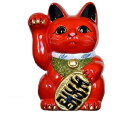 常滑焼 招き猫:貯金箱:赤小判付招猫(右手)5号 高さ約16cm <病気平癒 疫病除け>(3)