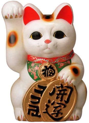 常滑焼 招き猫　梅月　開運白手長小判猫（右手）13号　高さ：43cm