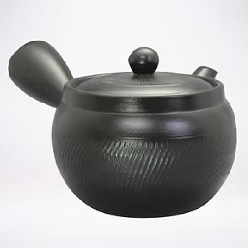 常滑焼 急須 晶作「黒 中帯ビリ」360ml (カップ網茶こし)