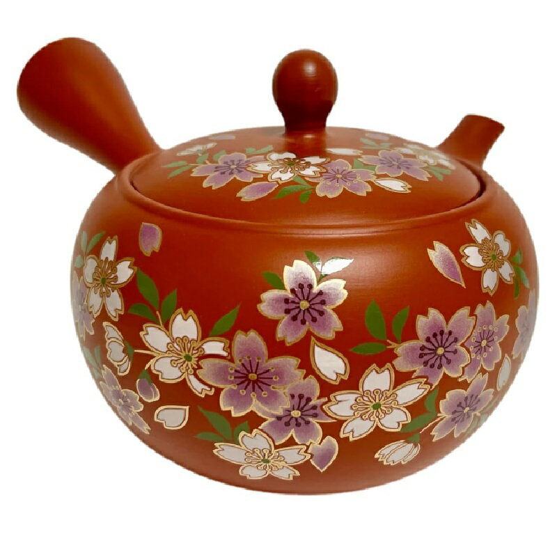 常滑焼 急須 晶窯作「朱 金彩桜」360ml (えむ網茶こし)
