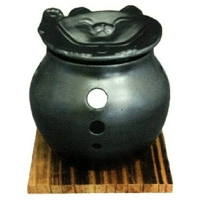 常滑焼 里山作 茶香炉(ロウソクタイプ)ねこ皿 焼杉板付