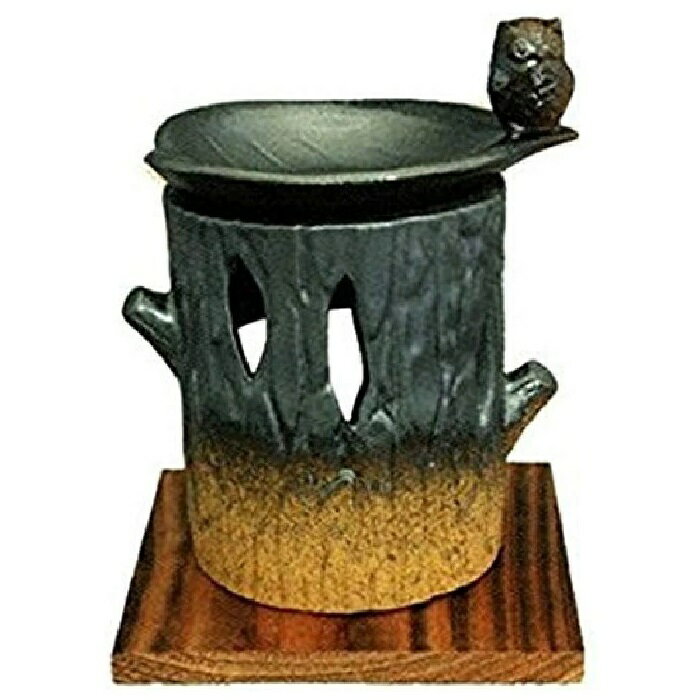 常滑焼 里山作 茶香炉(ロウソクタイプ)ふくろう 焼杉板付