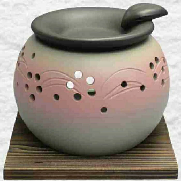 常滑焼 山房作 茶香炉(ロウソクタイプ)ピンク波