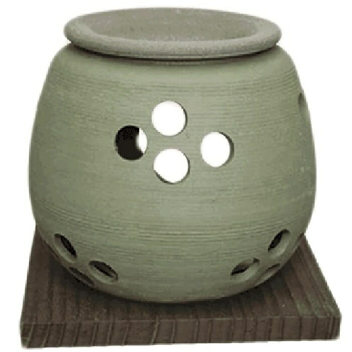 常滑焼 石龍作 茶香炉(ロウソクタイプ)緑丸 焼杉板付