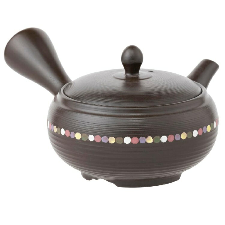 常滑焼 急須 竹春作「黒 中帯ドット」270ml (帯網茶こし)