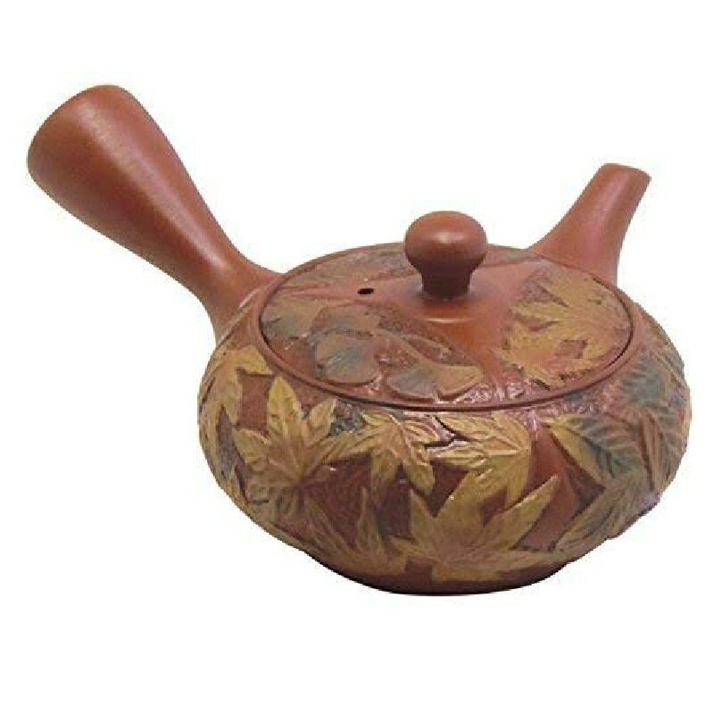 常滑焼 急須 竹春作「朱 木の葉」240ml (帯網茶こし)