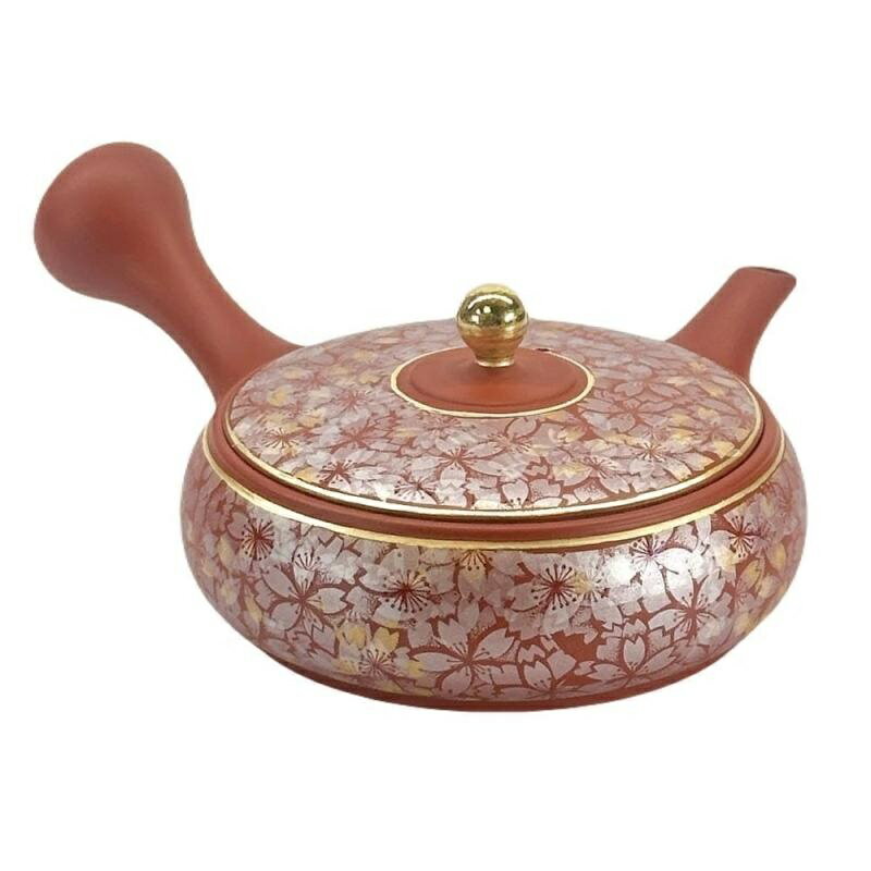 常滑焼・九谷焼のコラボ急須 石龍窯・上村夏江/九谷焼絵付師・田村次盛「朱泥金彩桜」200ml (セラメッシュ茶こし)