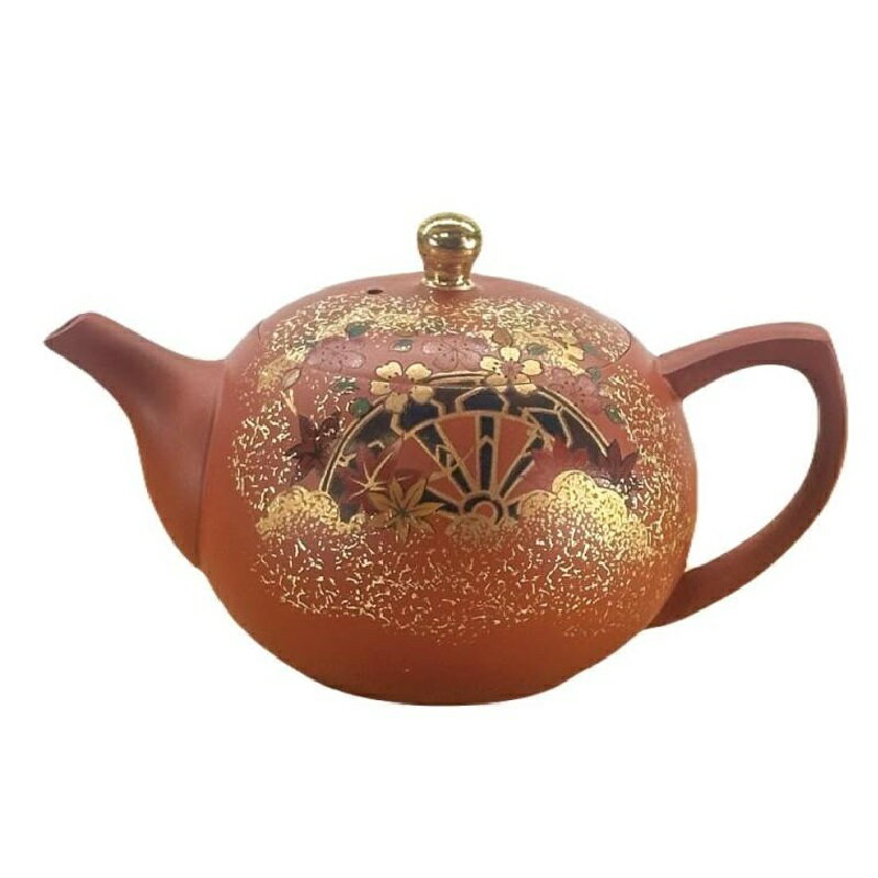 常滑焼・九谷焼のコラボ急須 石龍窯・上村夏江/九谷焼絵付師・田村次盛「朱泥金彩花車」200ml (セラメ..