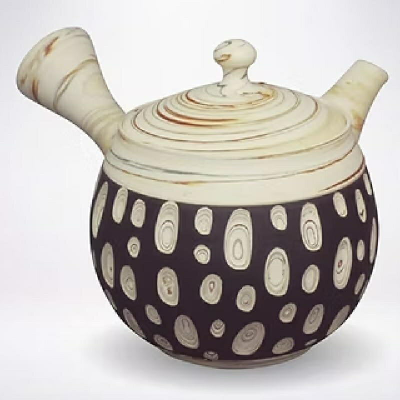 常滑焼 急須 憲児作「白練込黒水玉」220ml (ささめ茶こし)