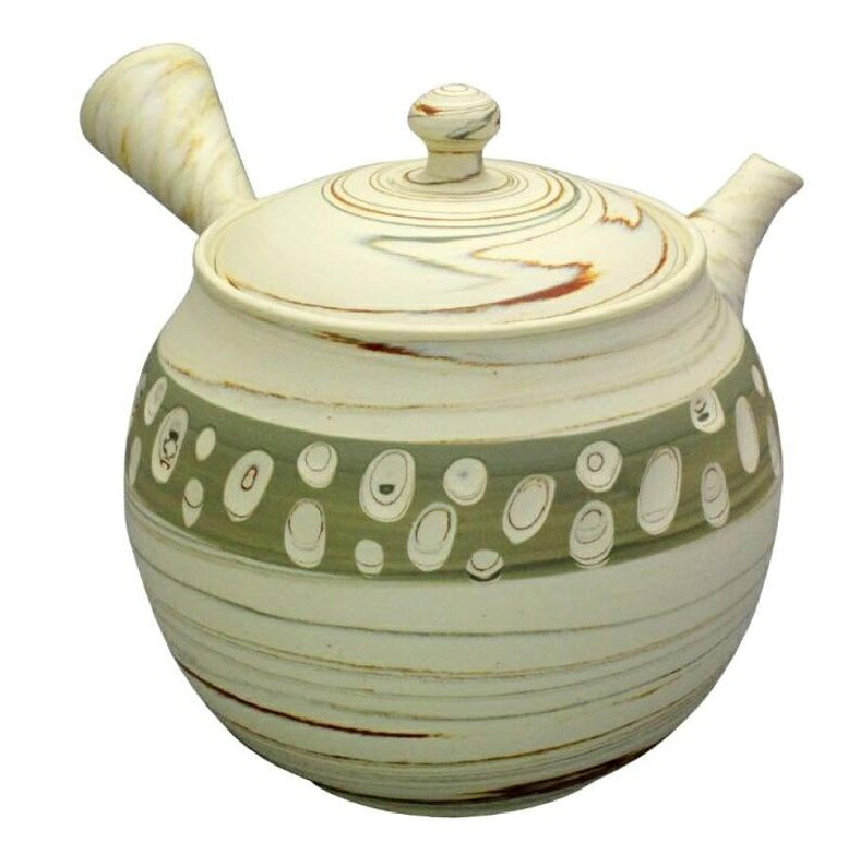 Tea-Utensils - 常滑焼 急須 憲児作「白練込み緑水玉」400ml (ささめ茶こし)
