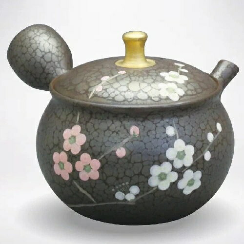 常滑焼 急須 昭龍作「昭龍天目 金つまみ紅白梅」180ml (セラメッシュ)