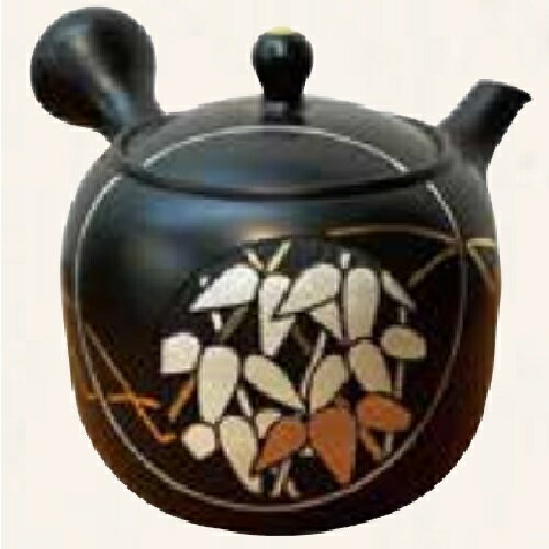 常滑焼 急須 宗則作「黒窯変 竹彫」200ml (陶器製茶こし)