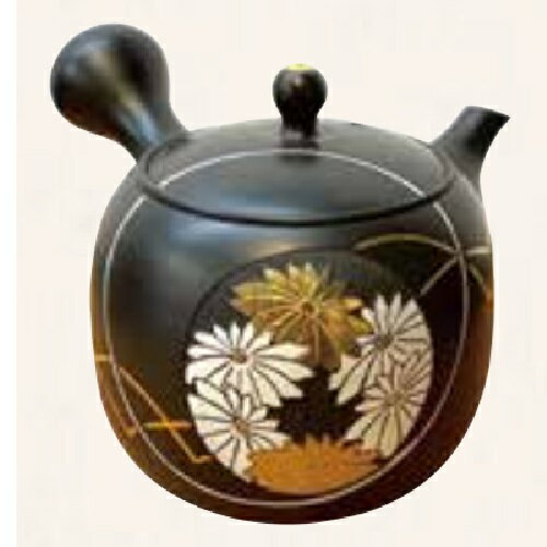 常滑焼 急須 宗則作「黒窯変 菊彫」200ml (陶器製茶こし)