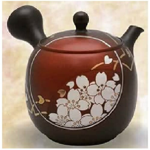 常滑焼 急須 宗則作「朱窯変 金彩桜彫」200ml (陶器製茶こし)