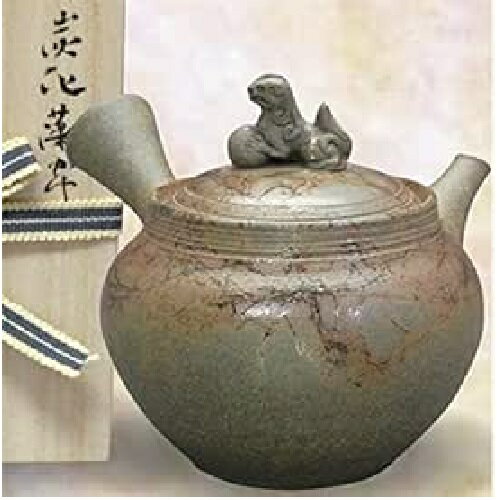 常滑焼 急須 仁作「炭化焼締 藻掛け獅子」240ml (胴あけ茶こし)