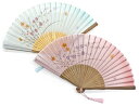 【女性用扇子】桔梗撫子(ピンク/グリーン)KAZUMI(扇子袋付き・紙箱入り)<ギフト プレゼント お祝い お返し 誕生日 母の日 敬老の日 退職祝い 結婚>