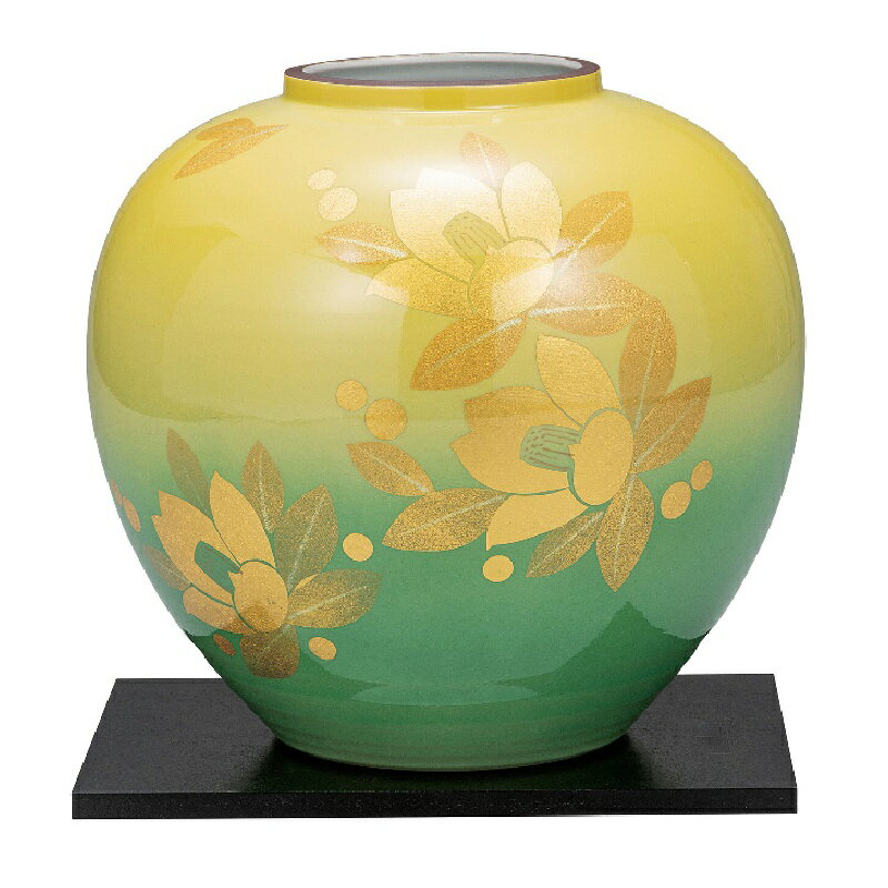 Rakuten - 九谷焼 インテリア 花瓶・フラワースタンド 山田登陽志 8号花瓶 釉裏金箔彩山茶花 台付