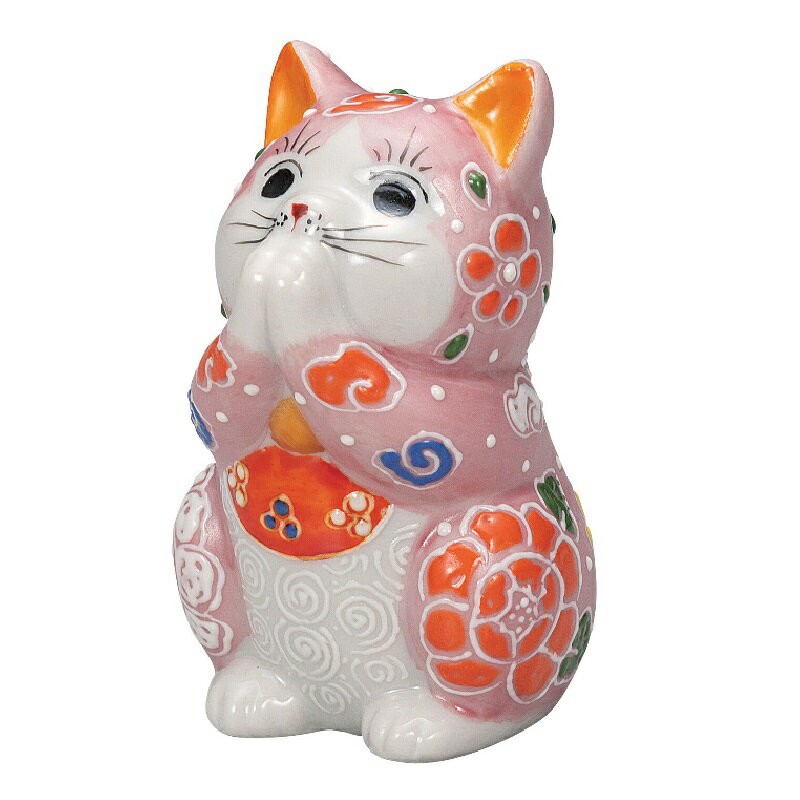 九谷焼 インテリア 置物・オブジェ 2.7号お祈り猫 桃盛