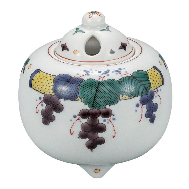 九谷焼 銀泉窯 3.2号香炉 色絵ぶどう文