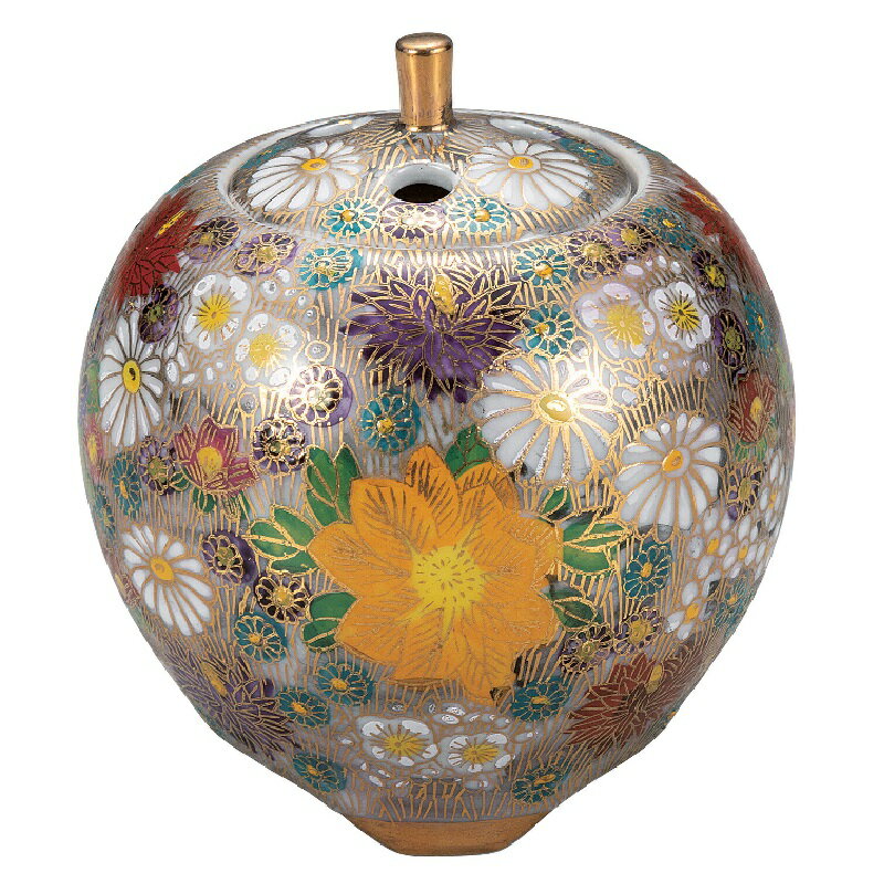 九谷焼 3号豆香炉 本金花詰