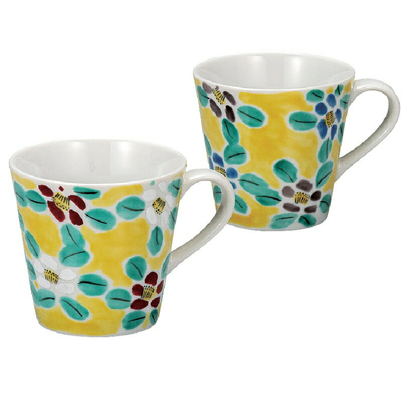 九谷焼 ペアマグカップ 花模様