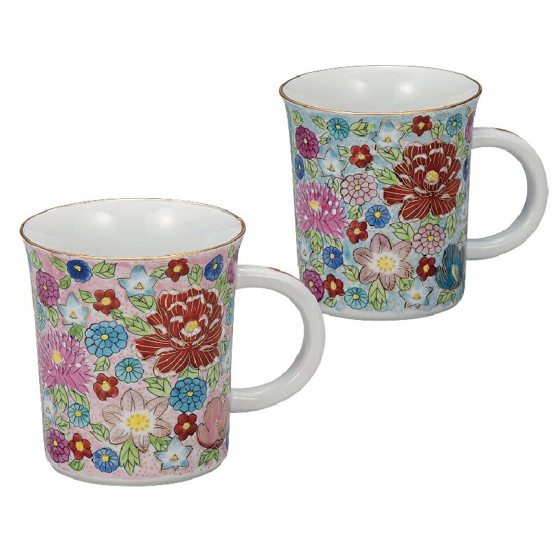 九谷焼 大志窯 ペアマグカップ 本金花詰