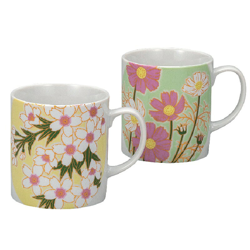 九谷焼 ペアマグカップ 花絵変り