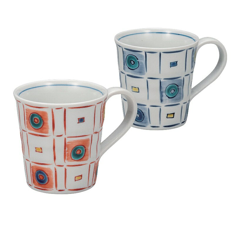 九谷焼 万作窯 ペアマグカップ 二色石畳