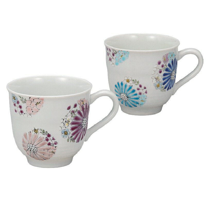 九谷焼 色絵 遊 ペアマグカップ 華