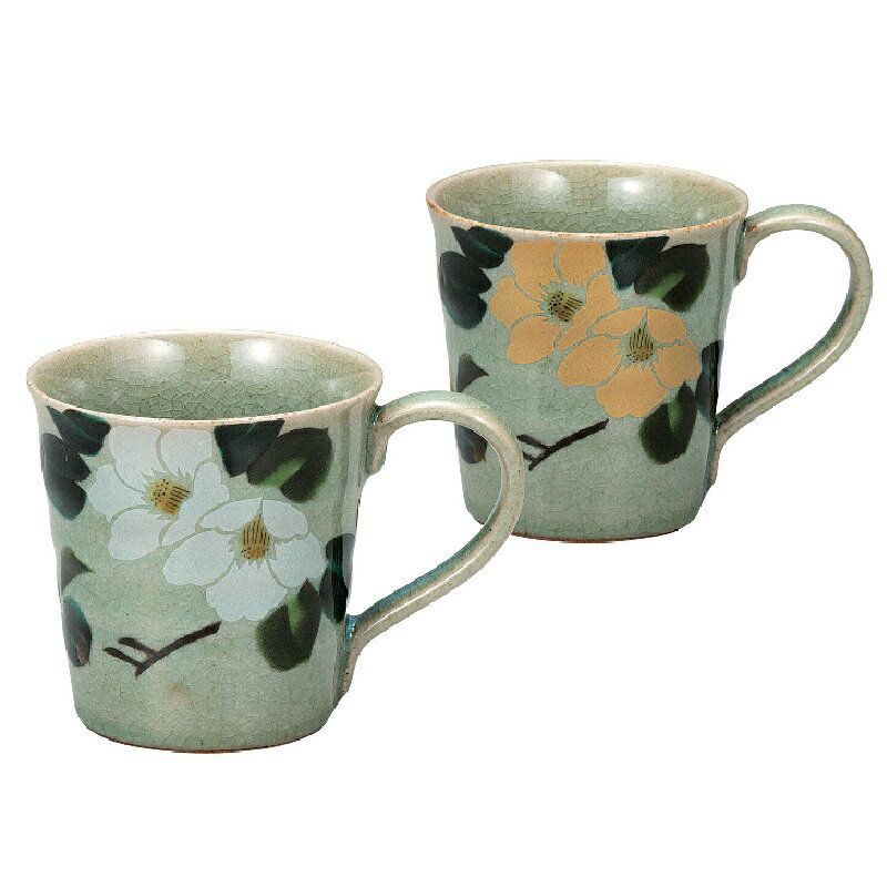 九谷焼 ペアマグカップ 金銀椿