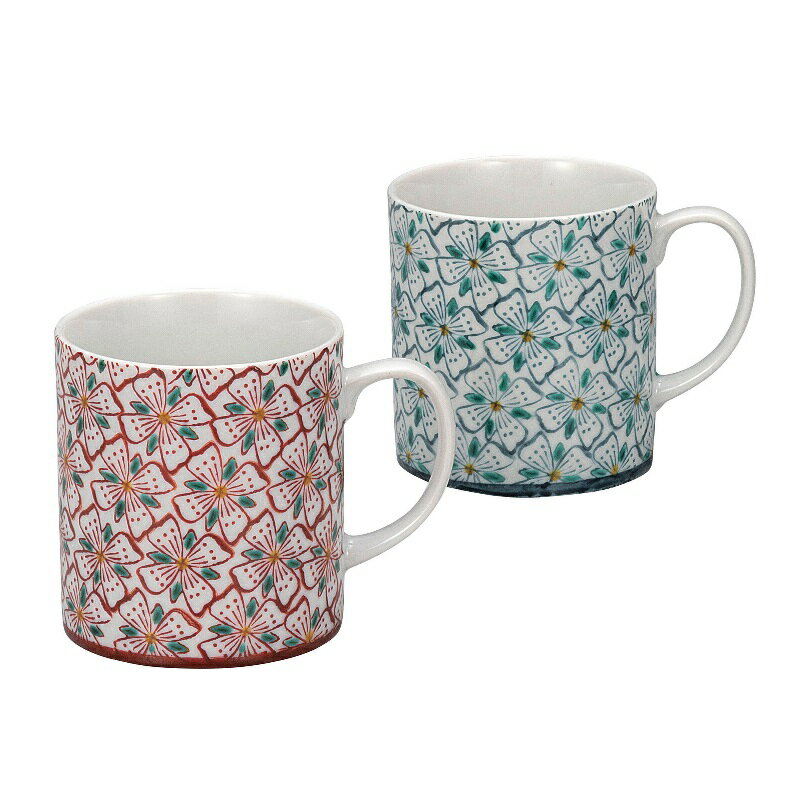 九谷焼 ペアマグカップ 花紋
