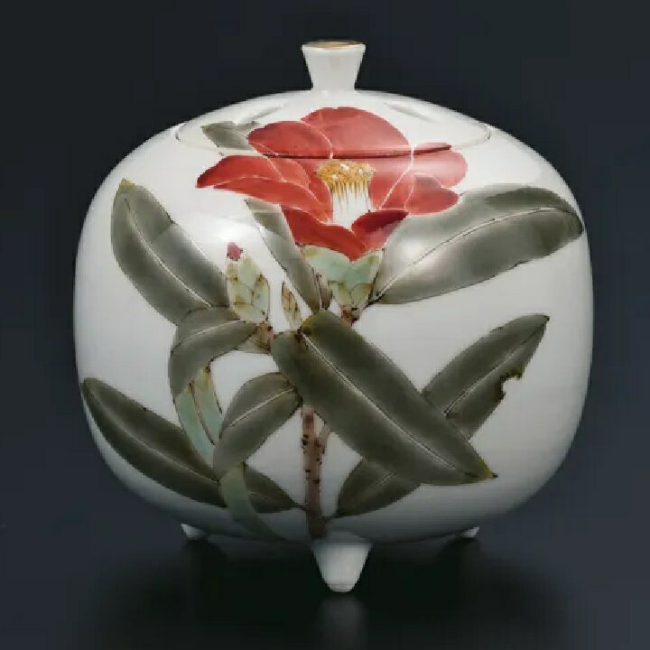 九谷焼 山田義明 4号香炉 椿文