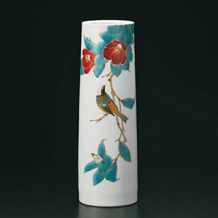 九谷焼 山田義明 9号花瓶 椿に尉鶲
