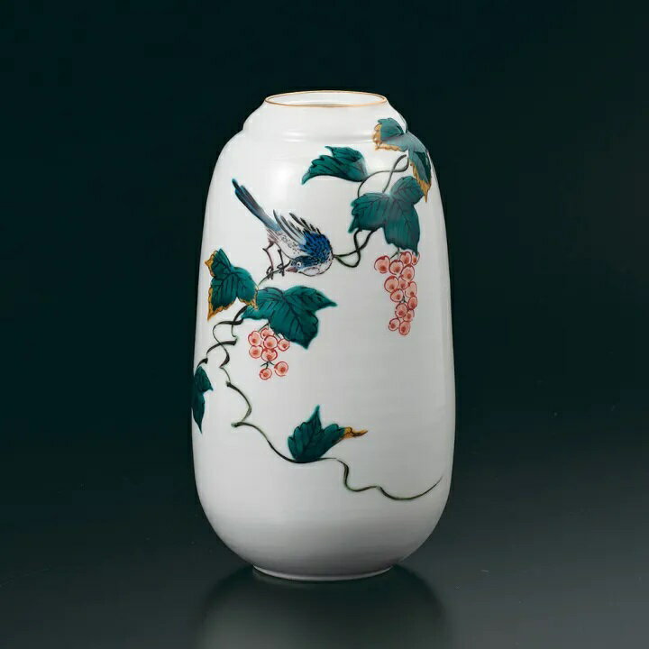 Rakuten - 九谷焼 三ツ井為吉 飾壺 色絵ぶどうに鳥