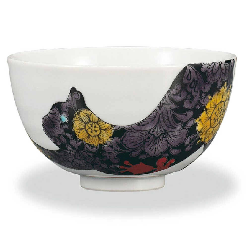 九谷焼 大志窯 飯碗 ボタニカル青手 猫