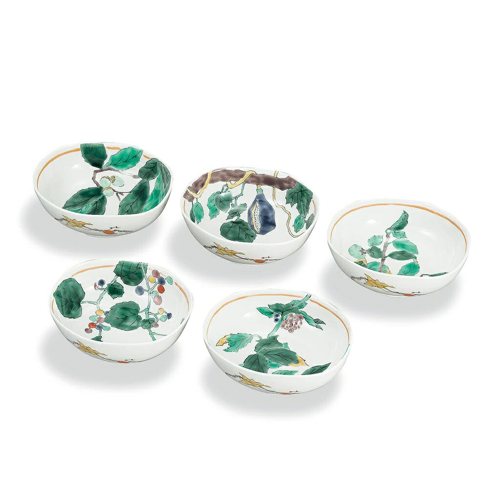 九谷焼 晄窯 楕円鉢揃 山の恵み (5客組)