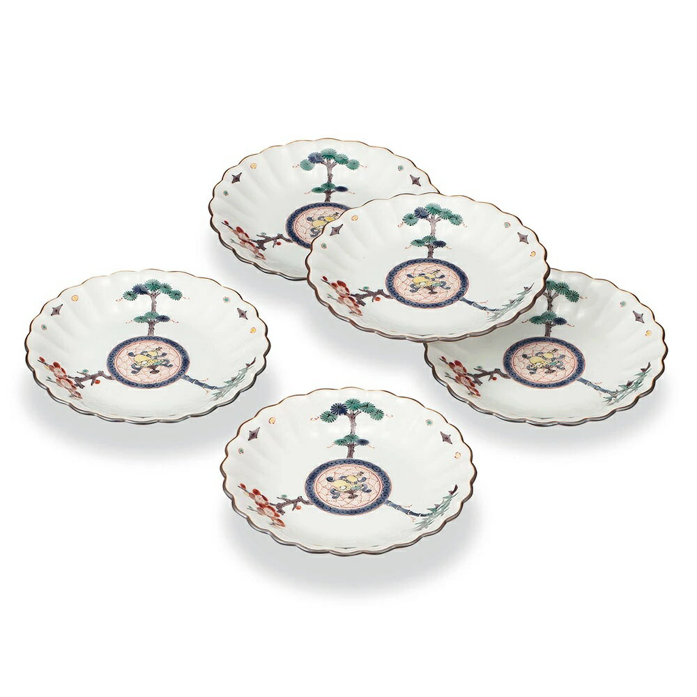九谷焼 銀泉窯 5号皿揃 三友宝紋 (5枚組)