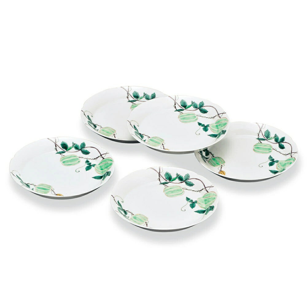 九谷焼 晄窯 5号皿揃 風船かずら (5枚組)