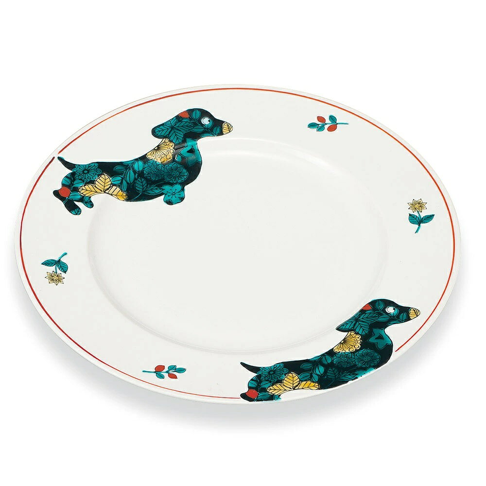 九谷焼 大志窯 8.5号皿 ボタニカル青手 犬